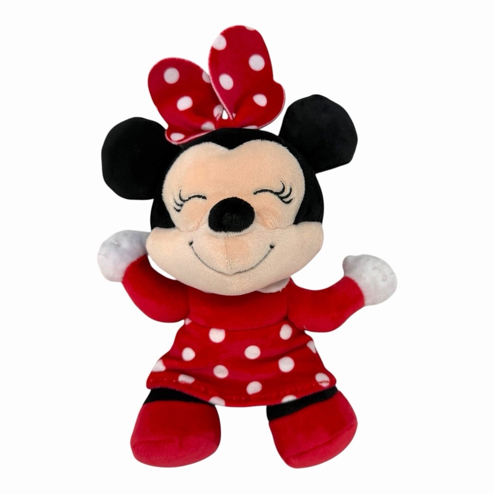 Disney Minnie Mouse Plush Red Polka Dot Dress Bow Smiling Stuffed Animal Toy